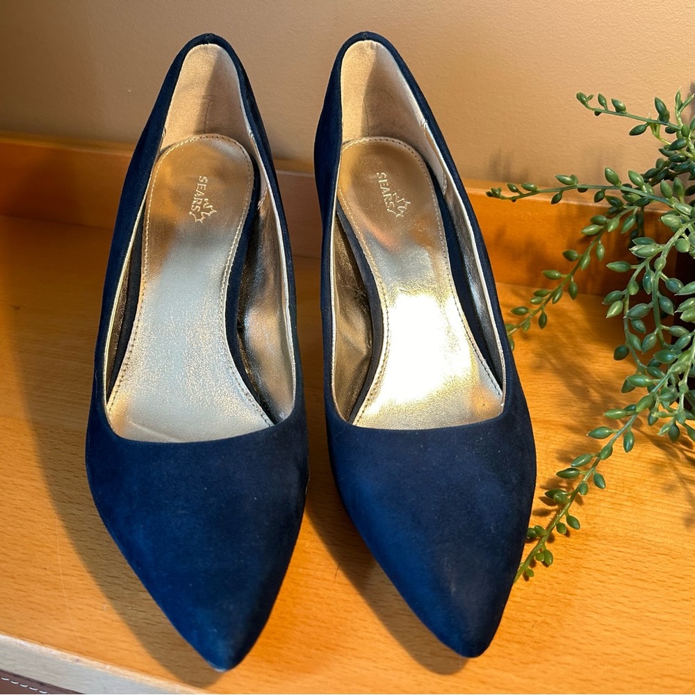 Navy Suede 3 1/2 heel pumps